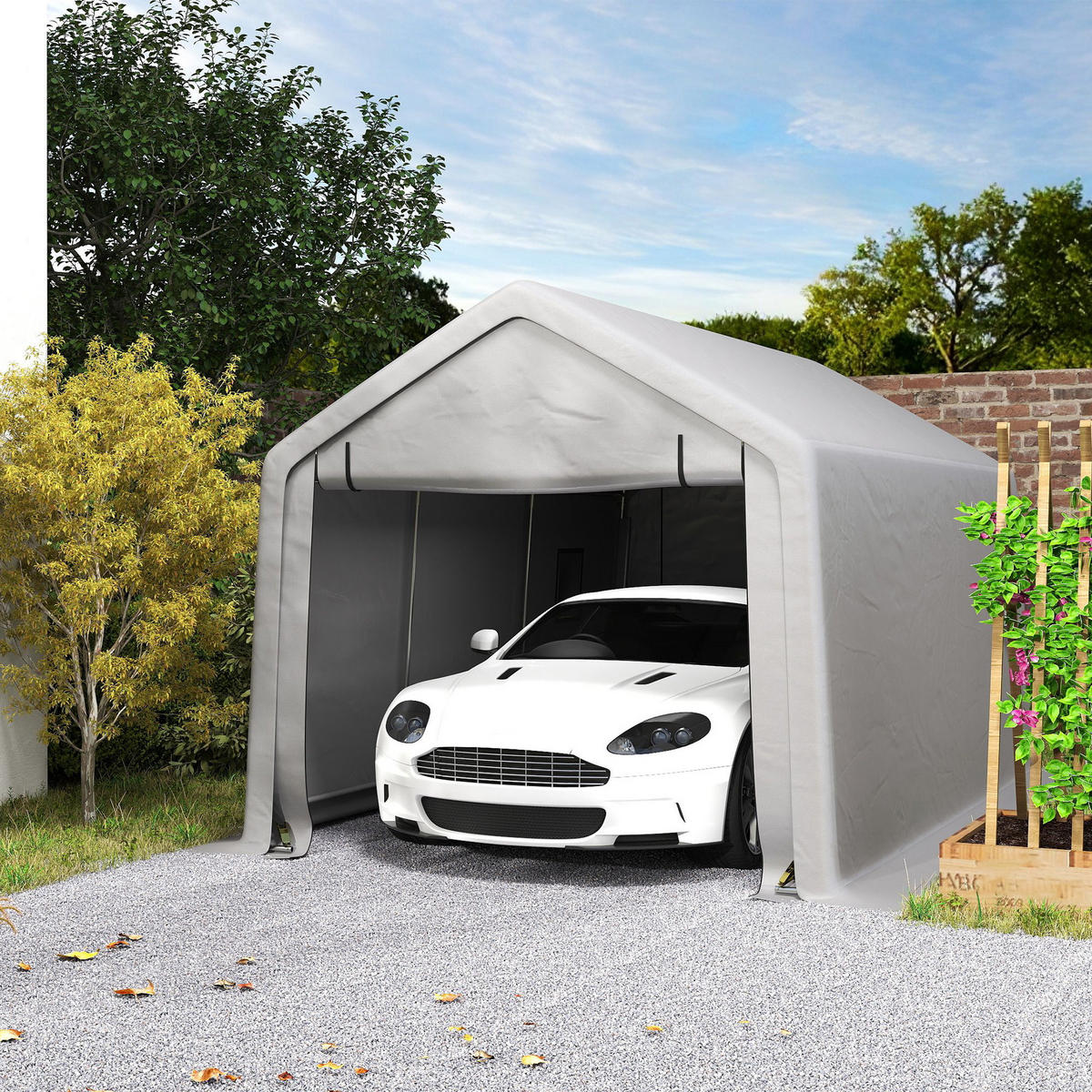 CARPORT DE-12661 300/520 cm 140 g/m² mit Rolltür Grau - Grau, Metall (300/275/520cm) - ComfortXL