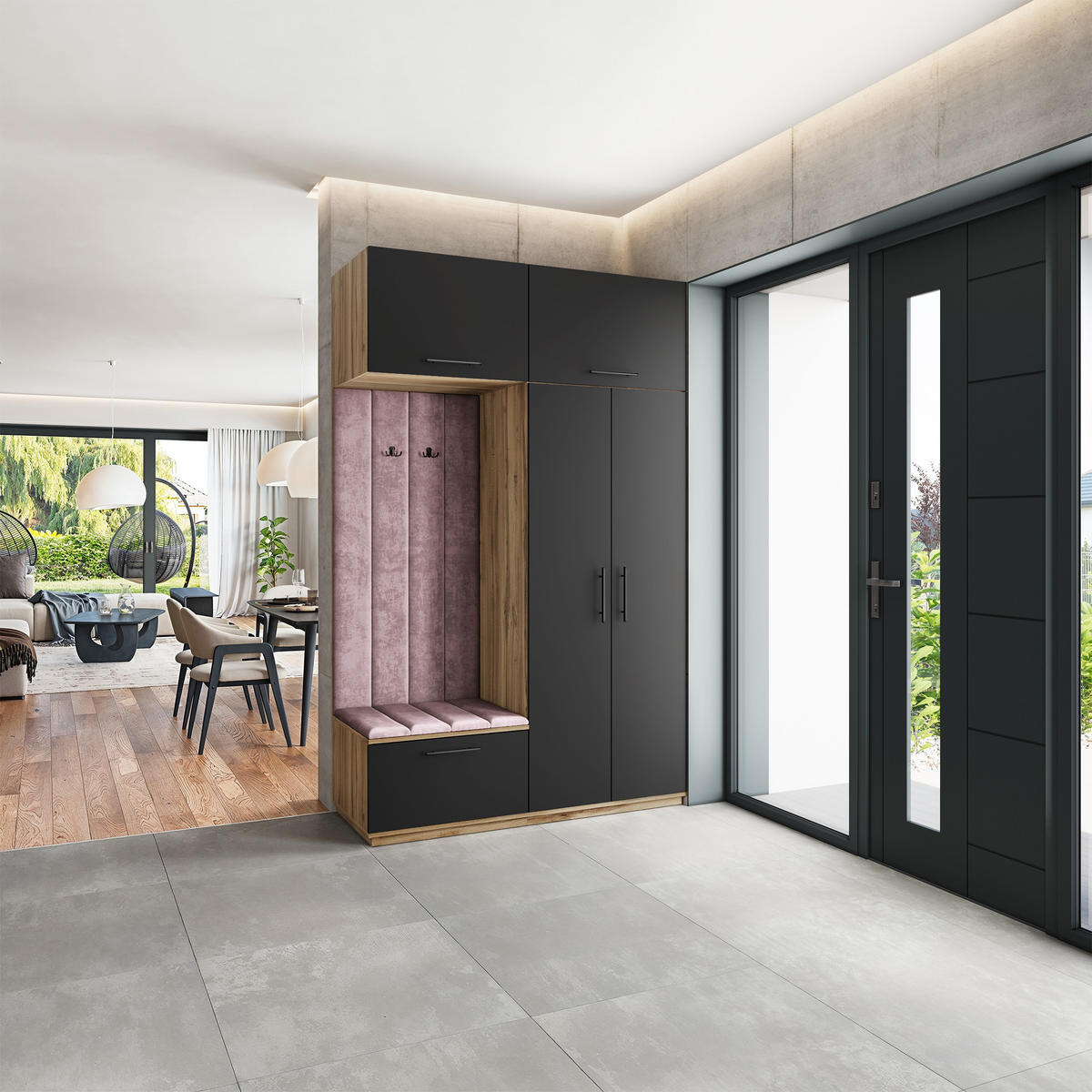 GARDEROBENSCHRANK REMA 150/240/60 cm Modern Garderobe-Set Eiche Wotan - Eiche Wotan/Lila, Holzwerkstoff (150/240/60cm) - MASSENO