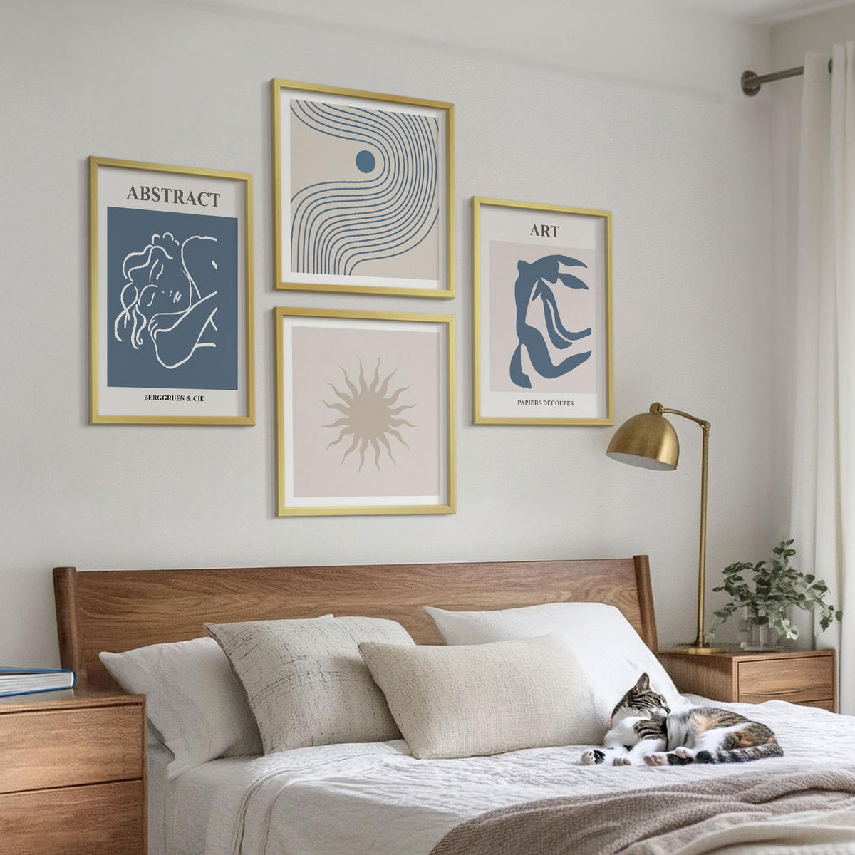 WANDBILDER 4er Set - 50x50 cm & 40x60 cm Goldrahmen - Matisses stilvolle abstrakte Muster - Goldfarben, Kunststoff (50/50cm) - ArtPrintCave