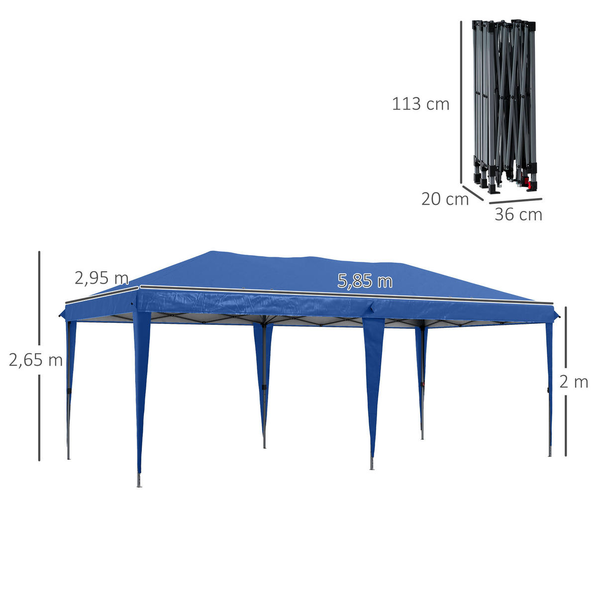 FALTPAVILLON, Cremeweiß, Stahl, Oxford-Stoff - Blau, Metall (295/265/585cm) - Outsunny