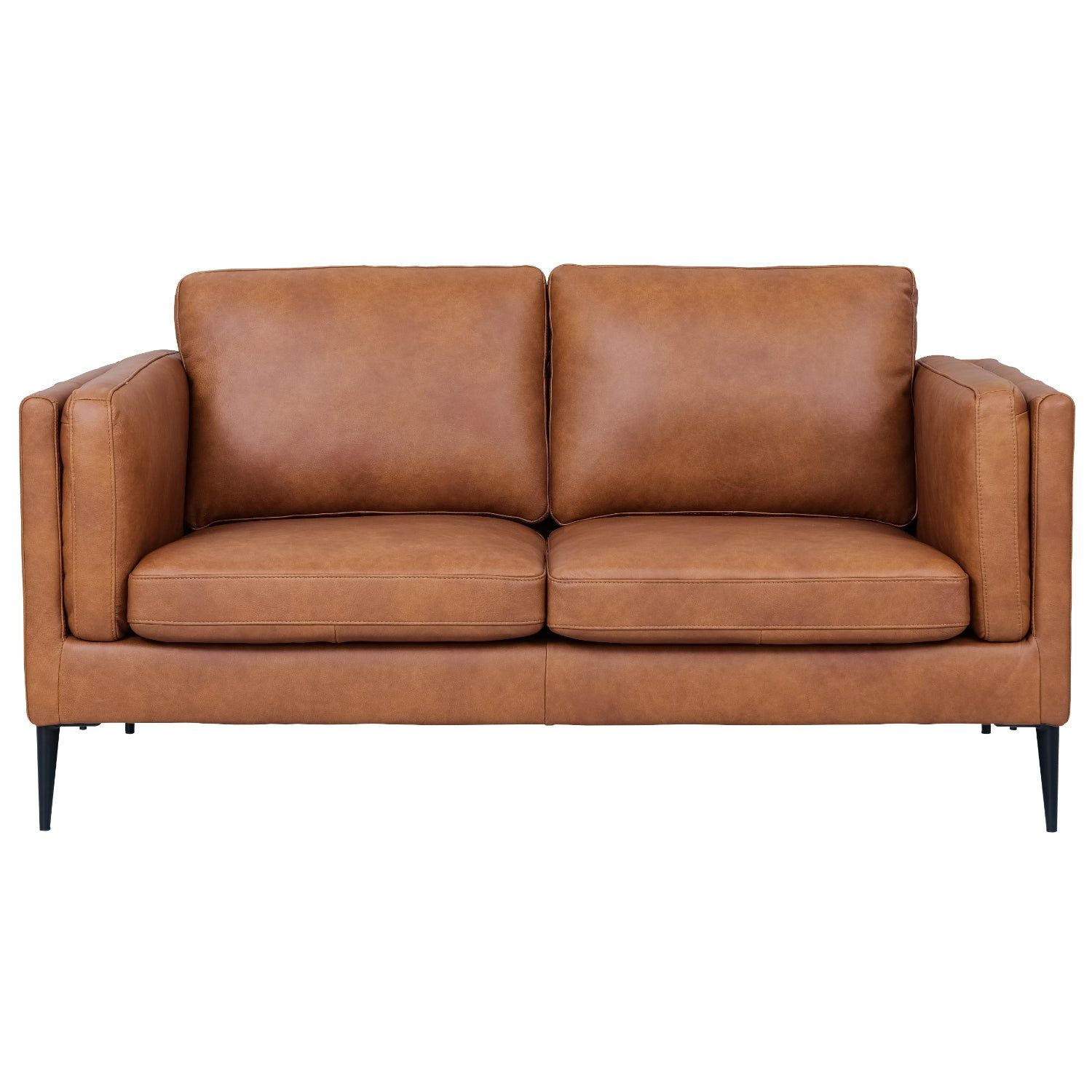 ZWEISITZER-SOFA Echtleder Cognac Braun - Schwarz/Braun, Leder/Metall (157/83/88cm) - Furnhouse