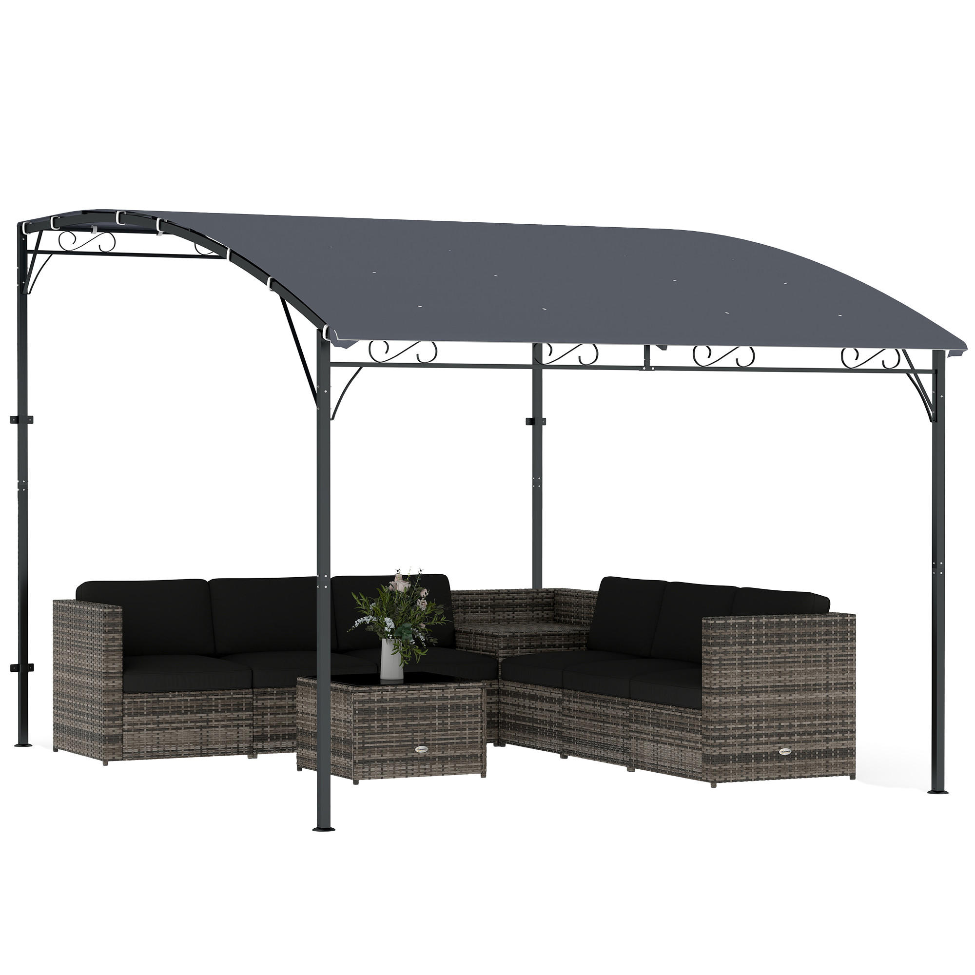 ANBAUPAVILLON Pergola mit Metallgestell Dach, wetterfest wandmontiert Pavillon Vordach 2,86 x 3,84 x 2,52 m Grau - Grau, Textil (384/252/286cm)
