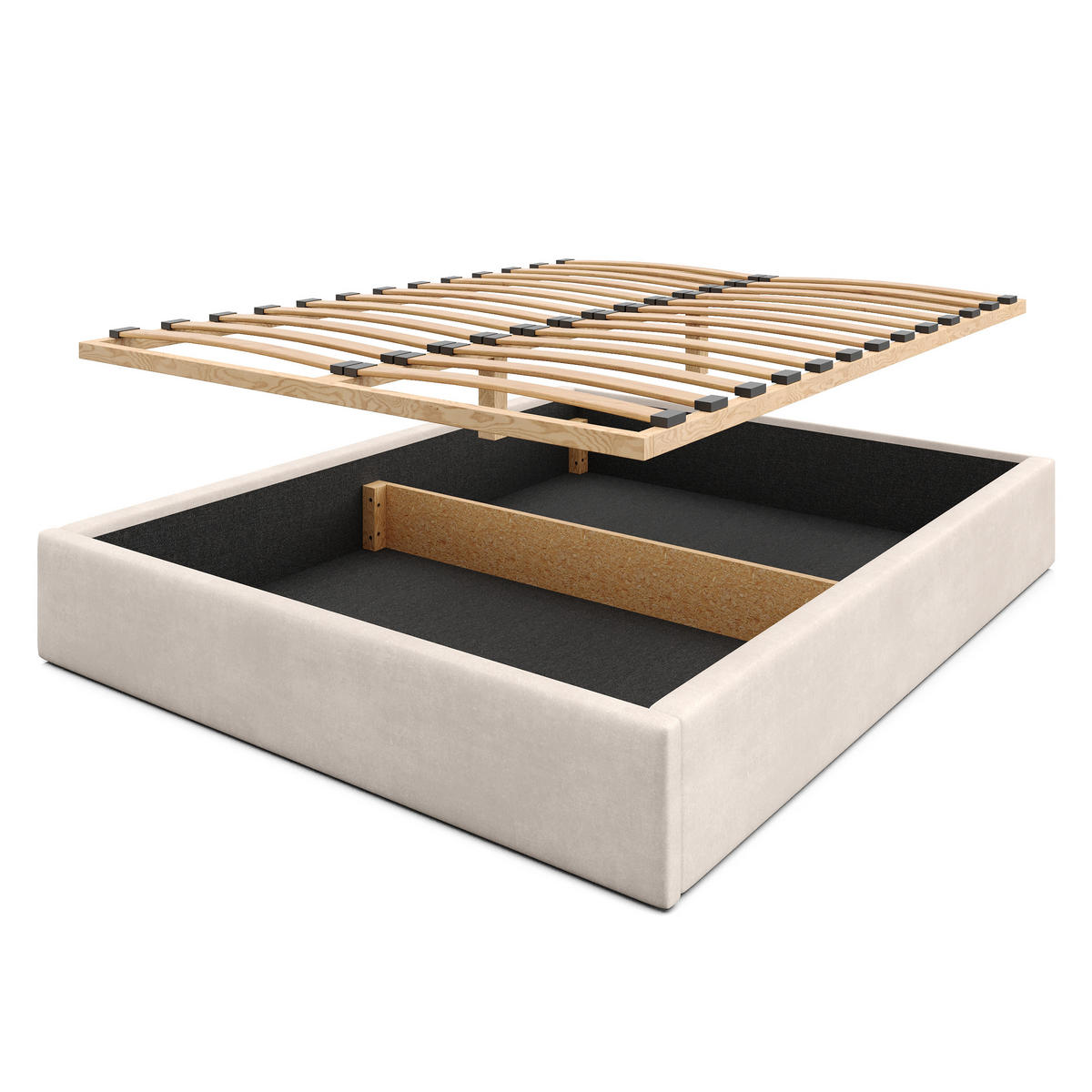POLSTERBETT 160x200cm Bett mit Stauraum Lattenrost Creme - Creme, Holz/Holzwerkstoff (160/200cm) - Muralo