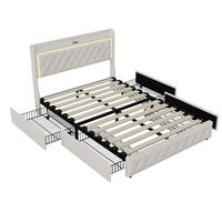 POLSTERBETT 140x190 cm mit LED, USB, 2 Schubladen, Beige - Beige, Holz (140/190cm)