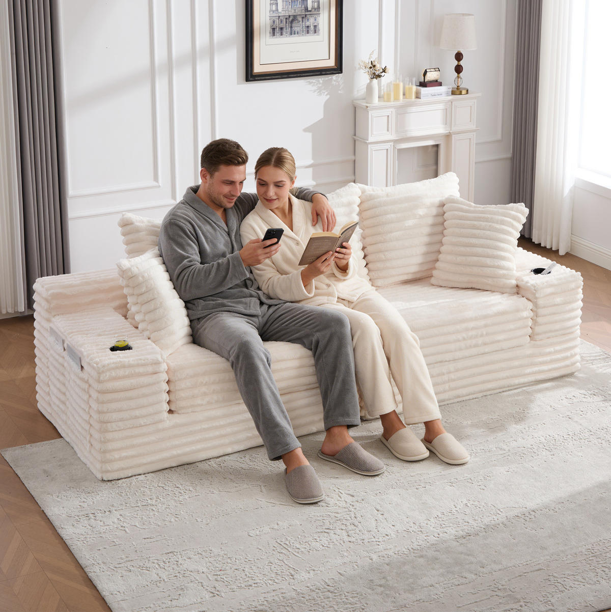 SCHLAFSOFA frei kombinierbar 273 x 98 cm Cord Beige - Beige, Kunststoff (38.58/34.25/107.48cm) - Meubliv