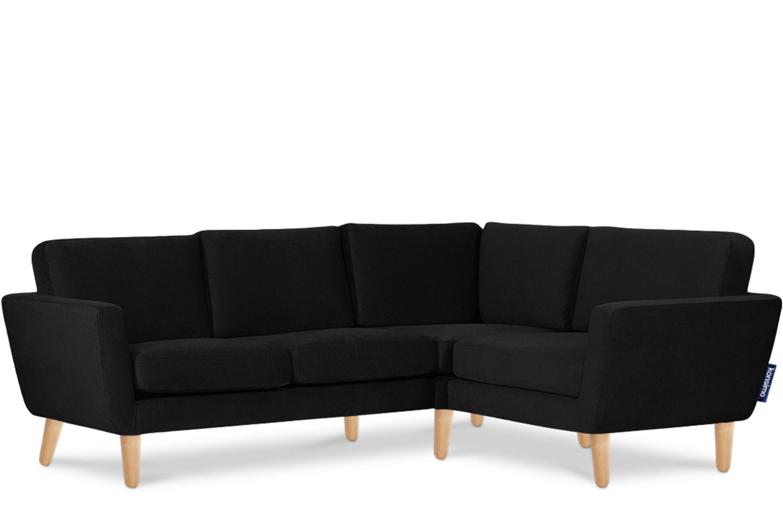 ECKSOFA-RECHTS TAGIO 3/4 Sitzer, Schwarz - Schwarz/Braun, Buchenholz/Textil (220/181cm) - KONSIMO®