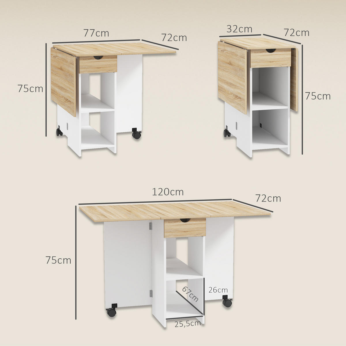 ESSTISCH Eiche und Weiß 1 Stück - Beige, Kunststoff (120/72/75cm) - GiPP