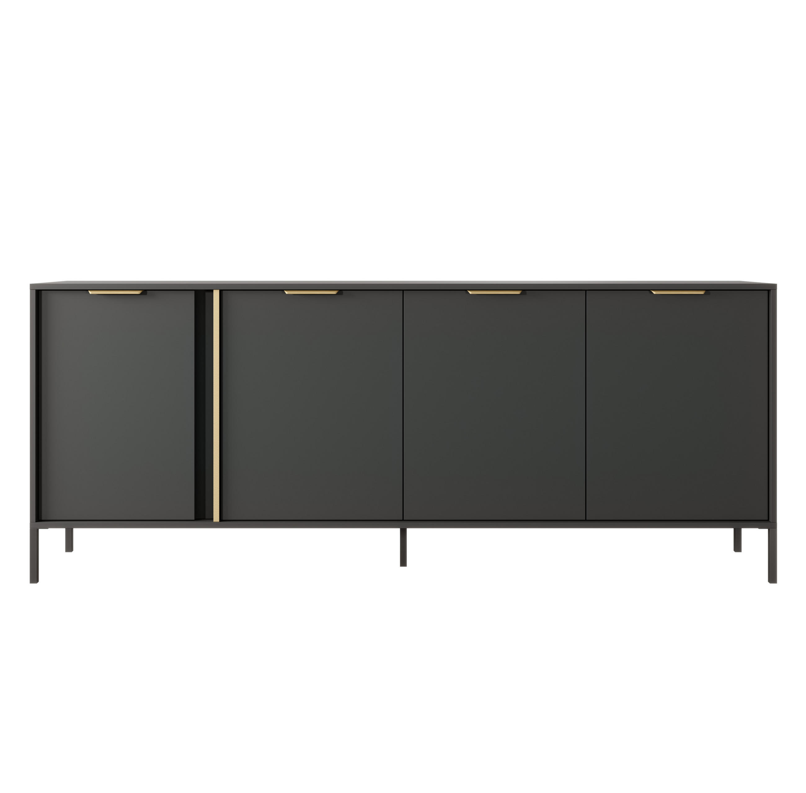 SIDEBOARD Catanian 4T Grau 202,9/81,4/39,5 cm – mit goldenen Griffen und schwarzen Beinen - Schwarz/Grau, Holzwerkstoff/Metall (202.9/81.4/39.5cm) - AX Living