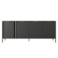 SIDEBOARD Catanian 4T Grau 202,9/81,4/39,5 cm – mit goldenen Griffen und schwarzen Beinen - Schwarz/Grau, Holzwerkstoff/Metall (202.9/81.4/39.5cm) - AX Living