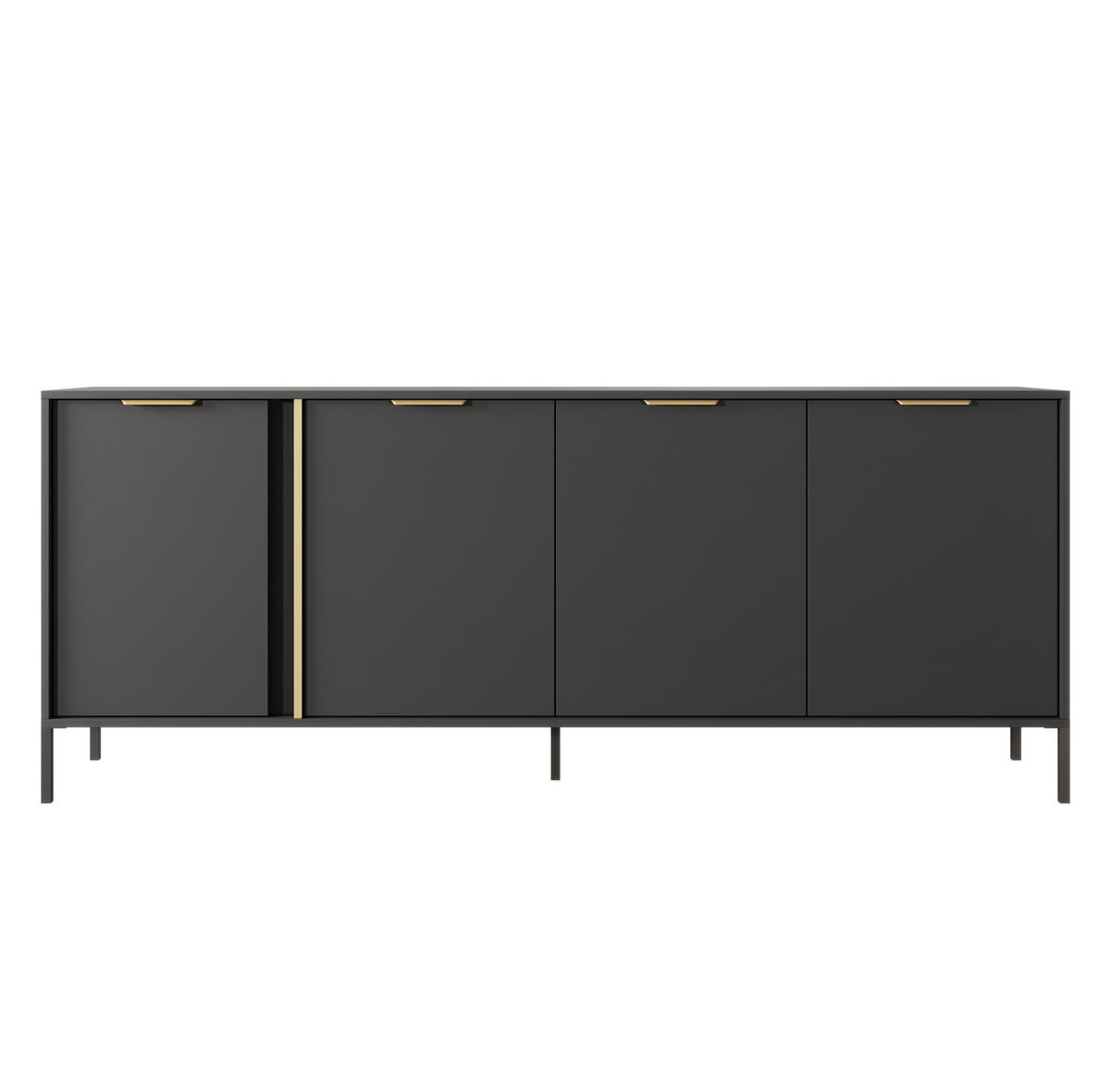 SIDEBOARD Catanian 4T Grau 202,9/81,4/39,5 cm – mit goldenen Griffen und schwarzen Beinen - Schwarz/Grau, Holzwerkstoff/Metall (202.9/81.4/39.5cm) - AX Living
