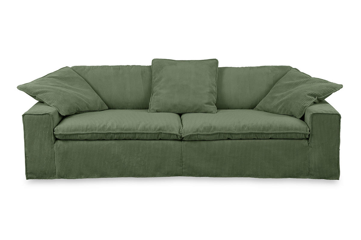 SOFA XL NETTA Grün Cord - Braun/Grün, Birkenholz/Textil (258/90/116cm) - KAWOLA