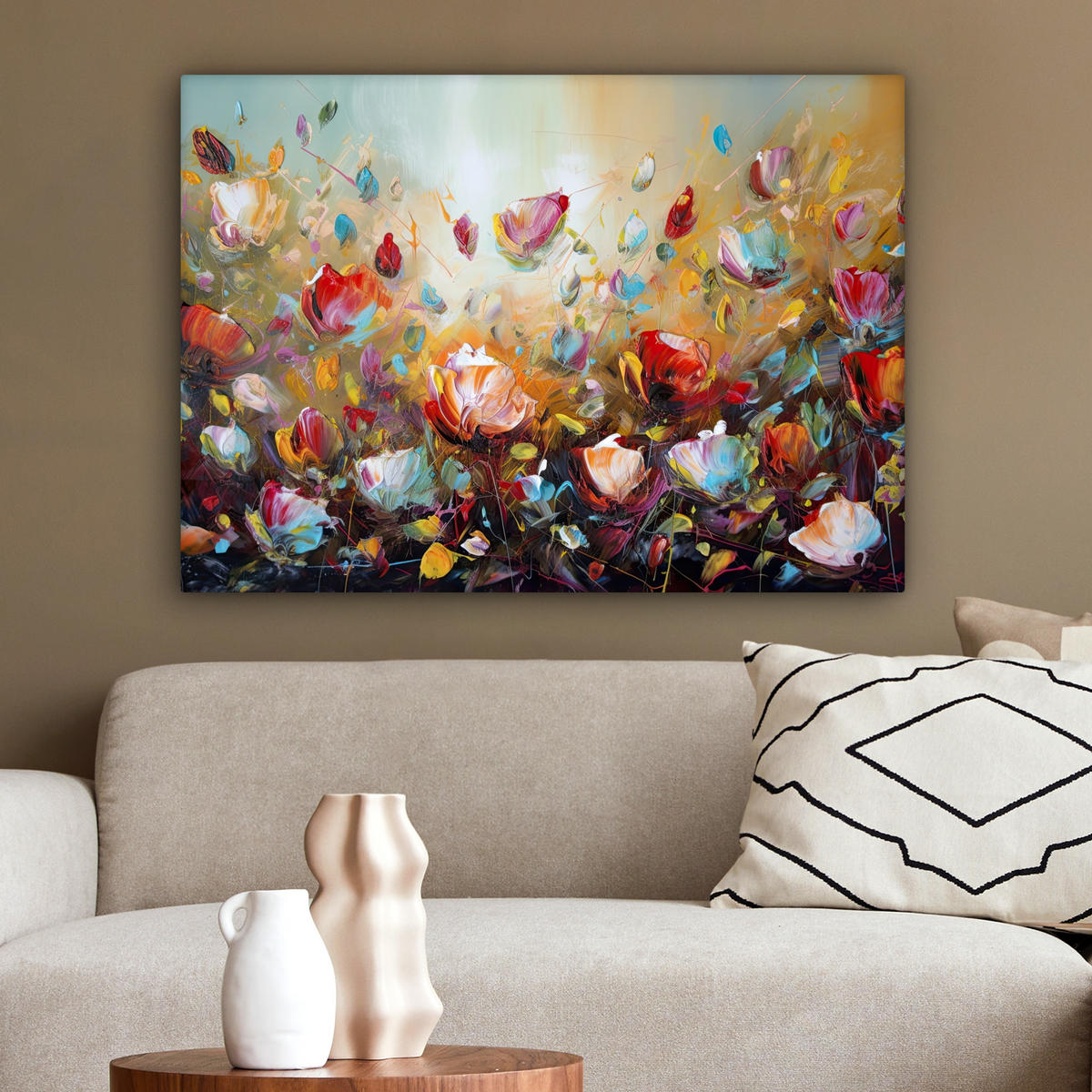 LEINWANDBILD Blumen - Kunst - Natur - Ölgemälde Wandbilder 80x60 cm - Multicolor, Textil (80/60cm) - MuchoWow