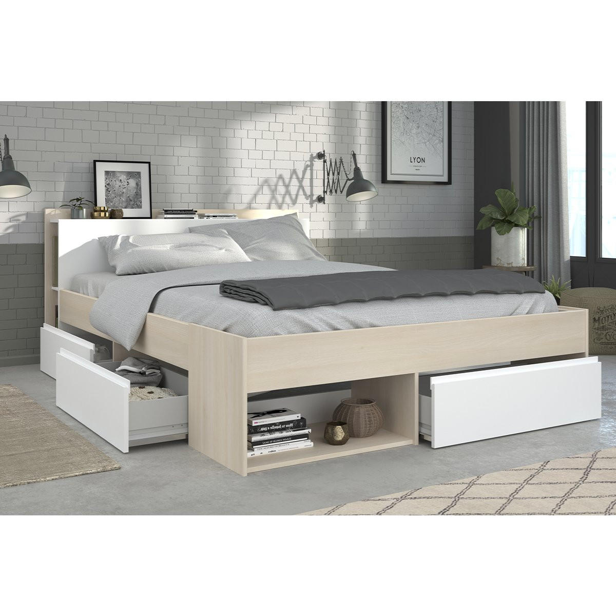 BETT mit 3 Aufbewahrungsschubladen - 140x190/200cm - Most - Apfelbaumfarben, Holzwerkstoff (140/200cm) - Calicosy