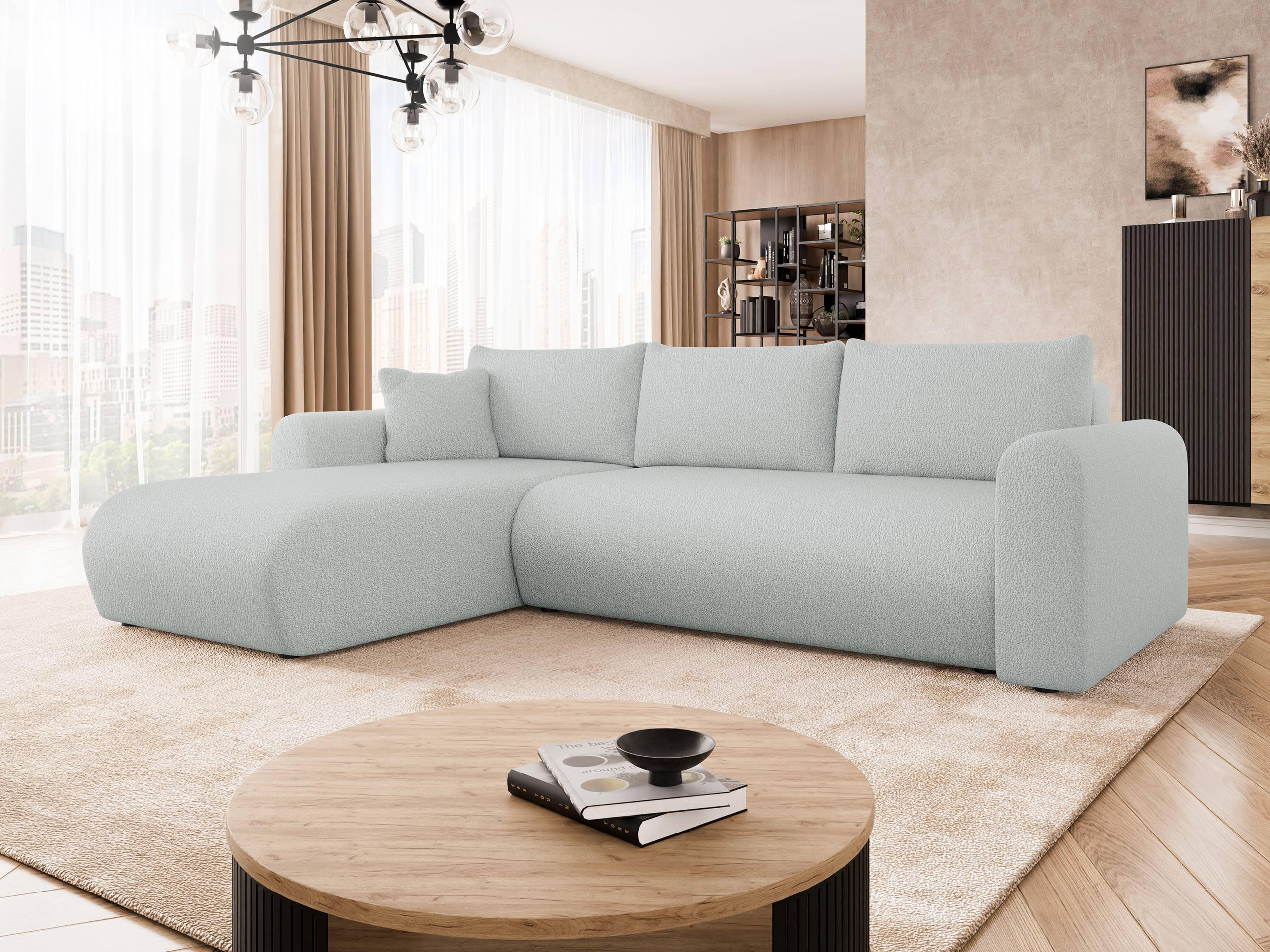 ECKSOFA Eliwo - Greige/Schwarz, Holz/Textil (252/158cm) - MIRJAN24