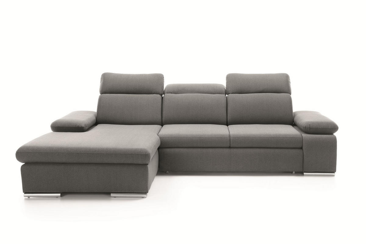 ECKSOFA GUIDO Grau Velours-Stoff mit Schlaffunktion - Grau, Holz (285/194cm) - MASSENO