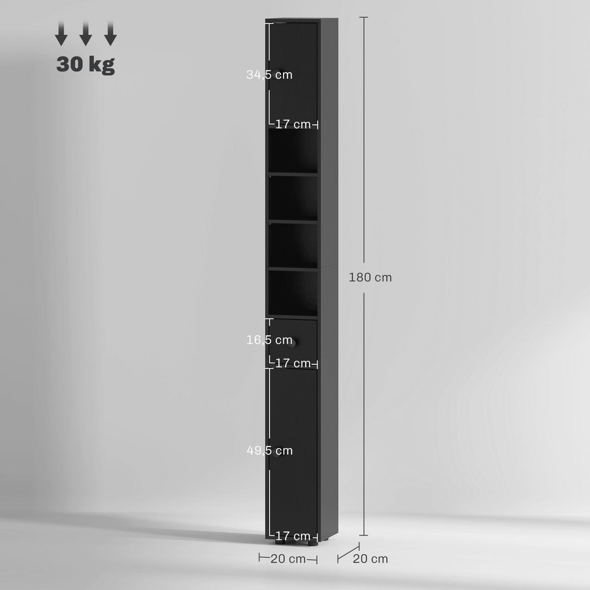 HOCHSCHRANK DE-12538 20/20/180 cm Schwarz - Schwarz, Holzwerkstoff (20/180/20cm) - ComfortXL