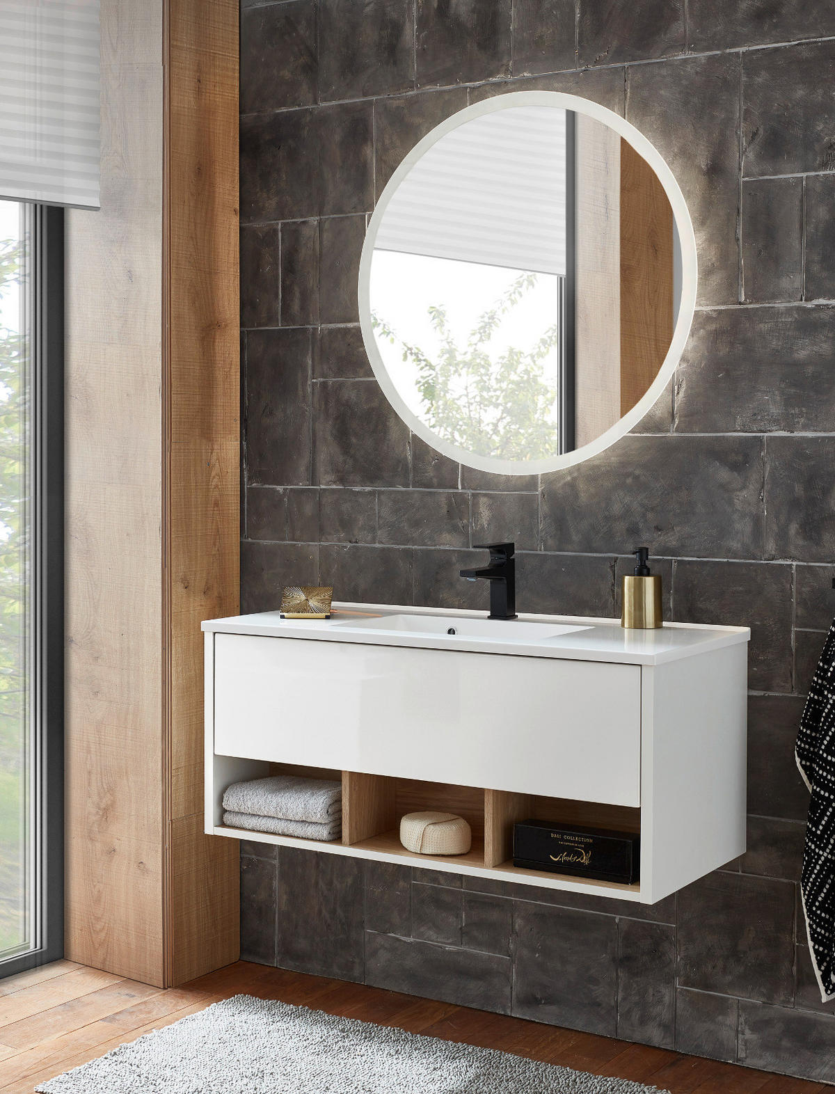 BADSPIEGEL mit LED Beleuchtung und Touchschalter, Badezimmer Spiegel rund 80 cm - Weiß, Glas (80/80/3cm) - Furn.Design