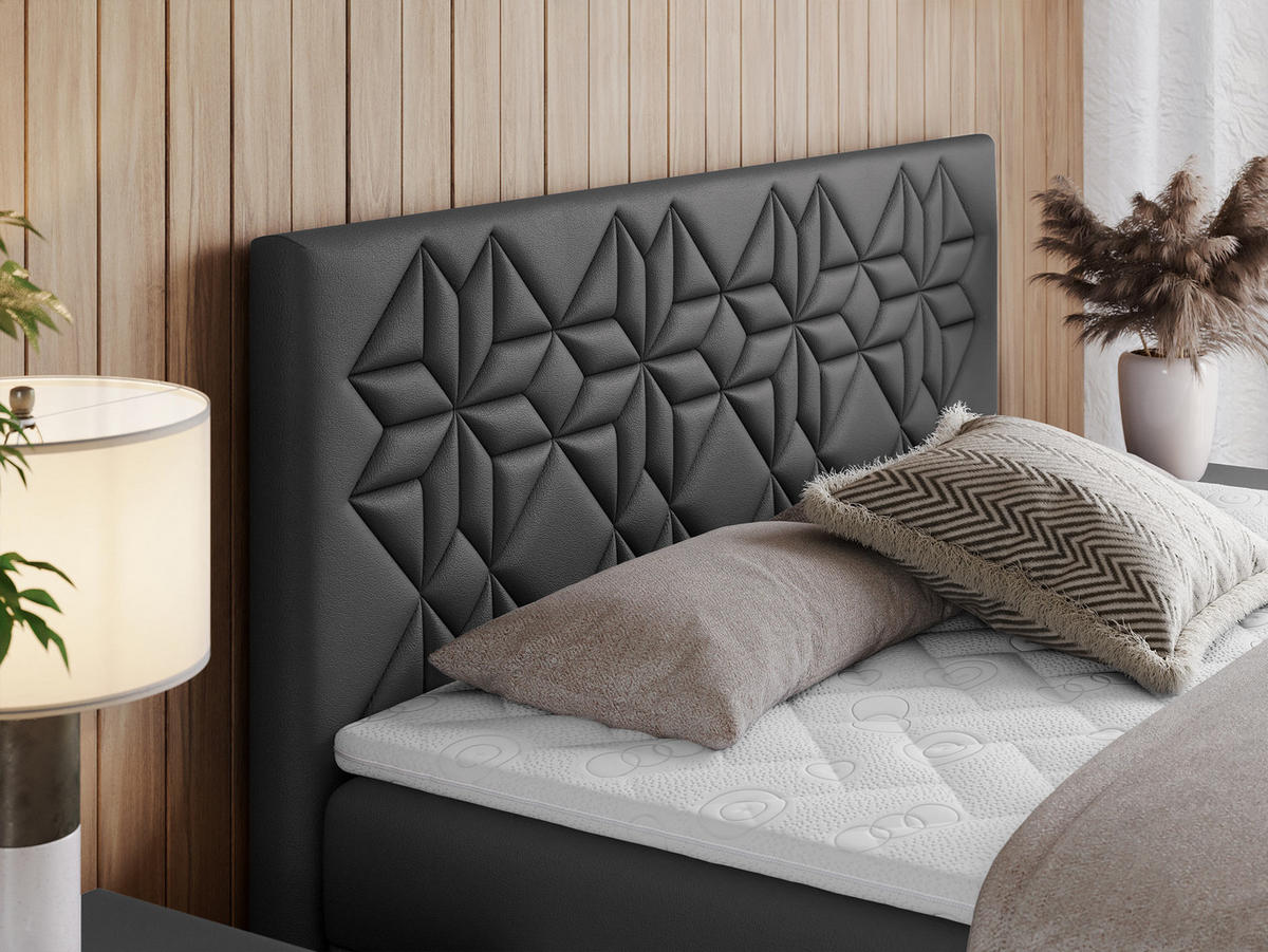 BOXBETT LEILA 180/200 Dunkelgrau Kunstleder - H3 - Dunkelgrau, Holz/Textil (180/200cm) - MKS