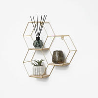 WANDREGAL Dreifaches sechseckiges aus Metall - 40,5 x 41 cm - Gold - Goldfarben, Metall (41/40.5/10.5cm) - IVOL