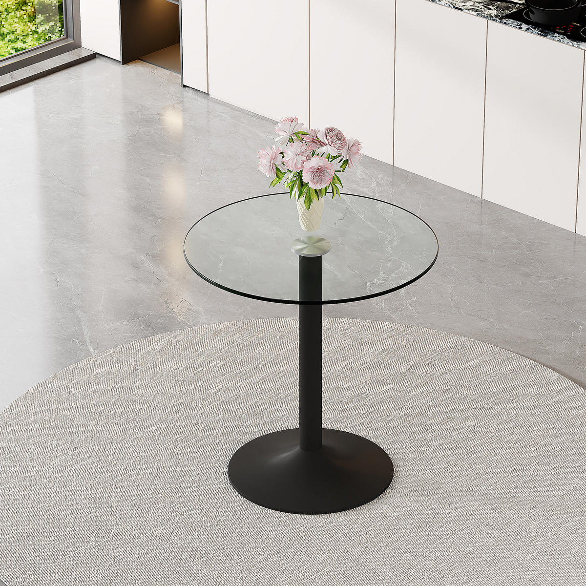 RUNDER Bartisch 89/89 cm, Höhe 92 cm mit Glasplatte und schwarzem Metallgestell - Schwarz, Holzwerkstoff (89/89/92cm) - BEAOK