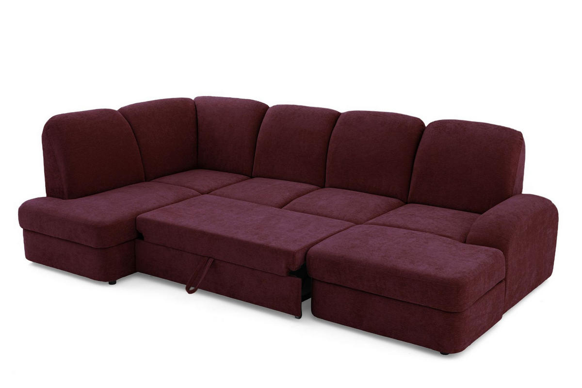 ECKSOFA VIBE U Links mit Schlaffunktion 129x263 Chenille Bordeaux - Bordeaux/Schwarz, Holz/Kunststoff (280/102/186cm) - Muffo