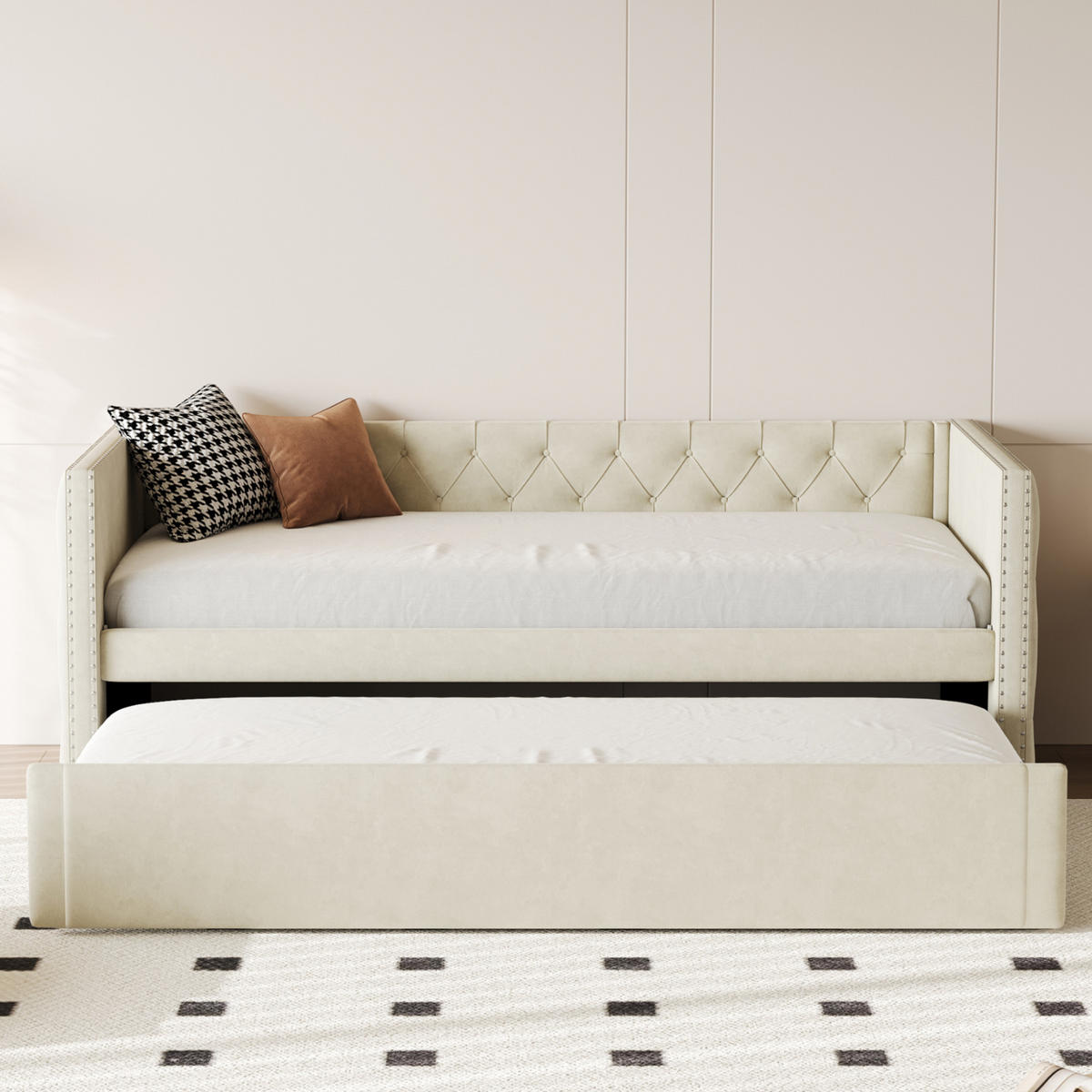 POLSTERBETT Schlafsofa 90/200 cm beige mit Lattenrost - Beige, Textil (90/200cm) - OKWISH