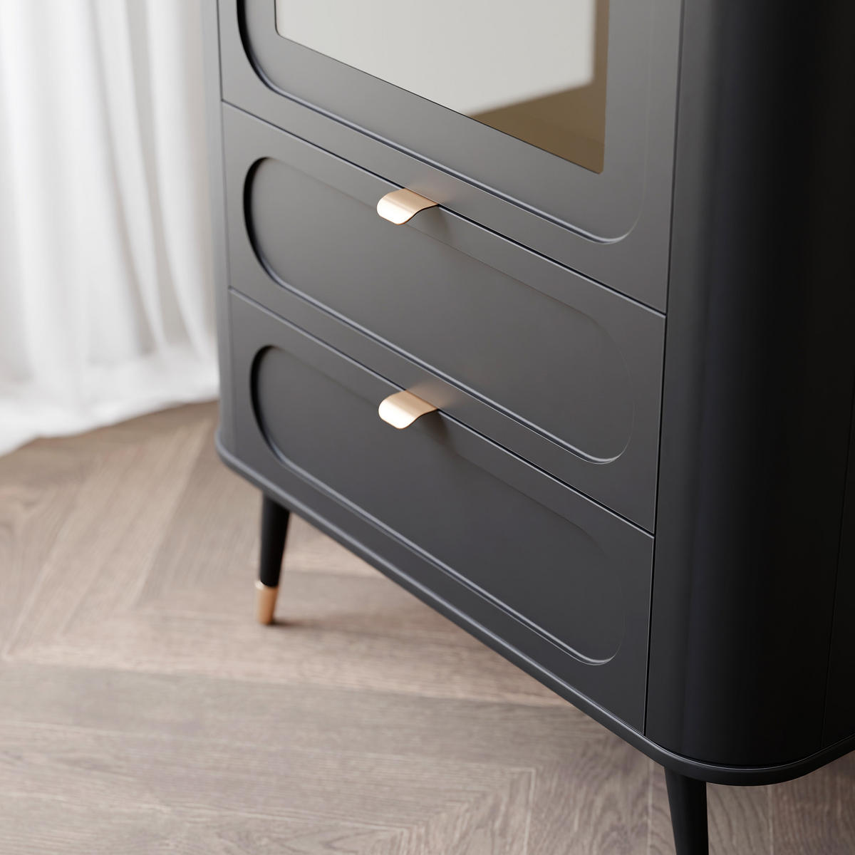 VITRINE NOIR 78 cm mit LED-Beleuchtung, Schwarz - Goldfarben/Schwarz, Holzwerkstoff/Metall (78.4/192.4/40cm) - Idohome