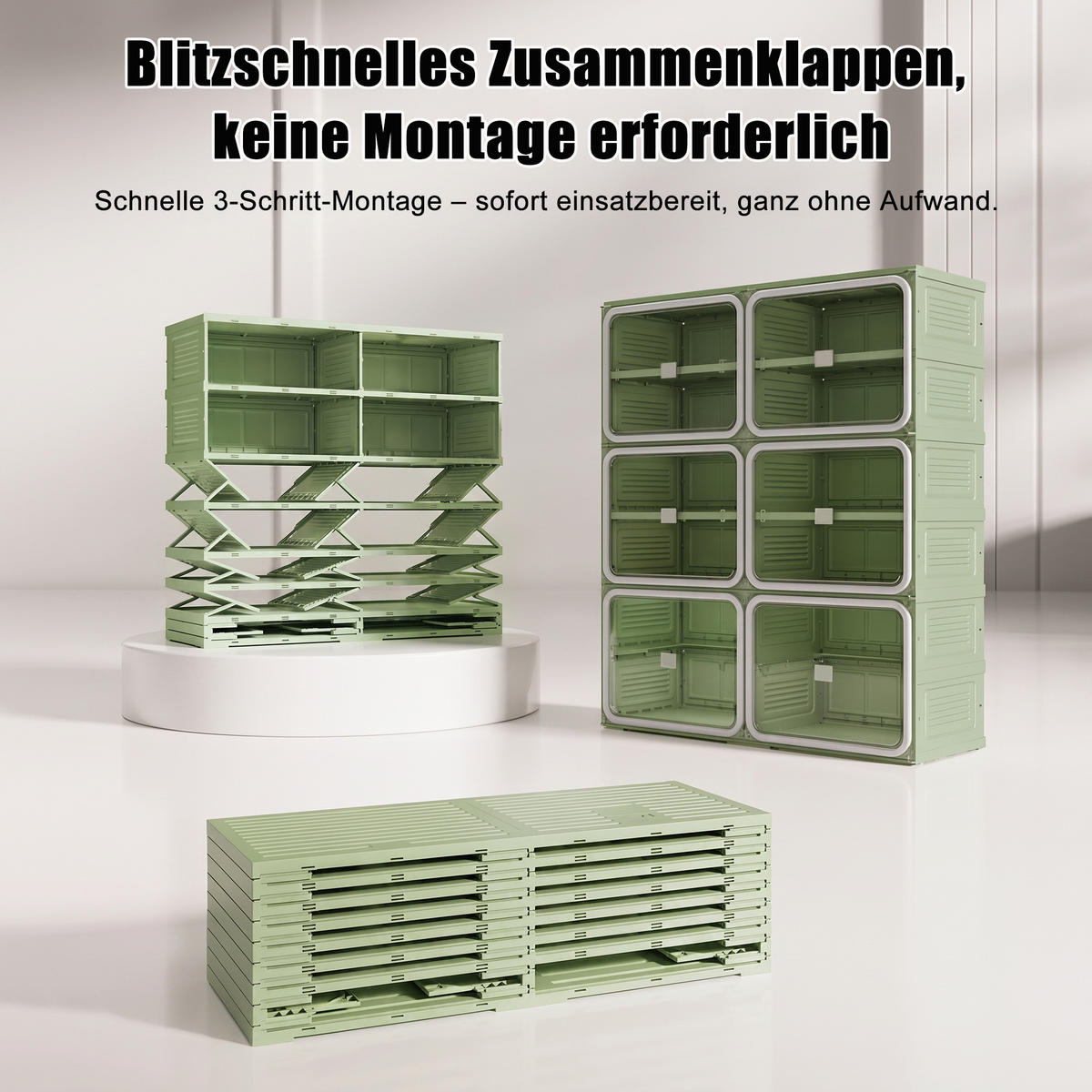 SCHUHSCHRANK, Doppelfach mit 6 Ebenen, faltbar, montagefrei, aus Kunststoff, Flurmöbel, Grün-Grau - Grün, Kunststoff (85/104/34cm) - GENKI LIVING
