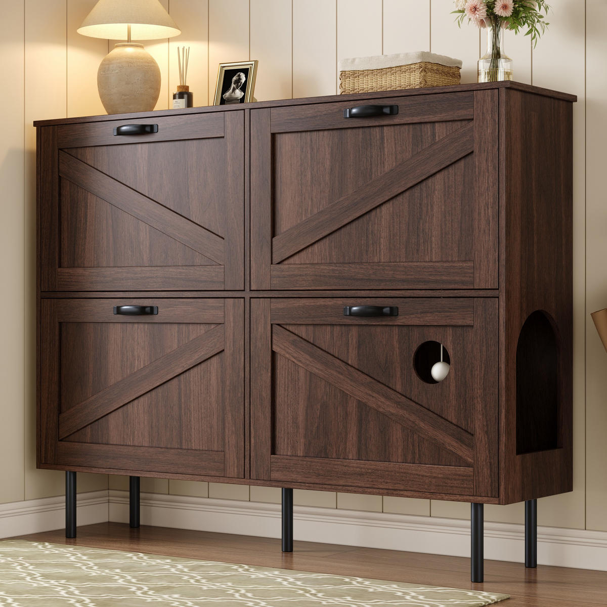 SCHUHSCHRANK 3 Klappen Ablage schmal - Naturfarben, Holzwerkstoff (120/92/28cm) - LEBENLANG