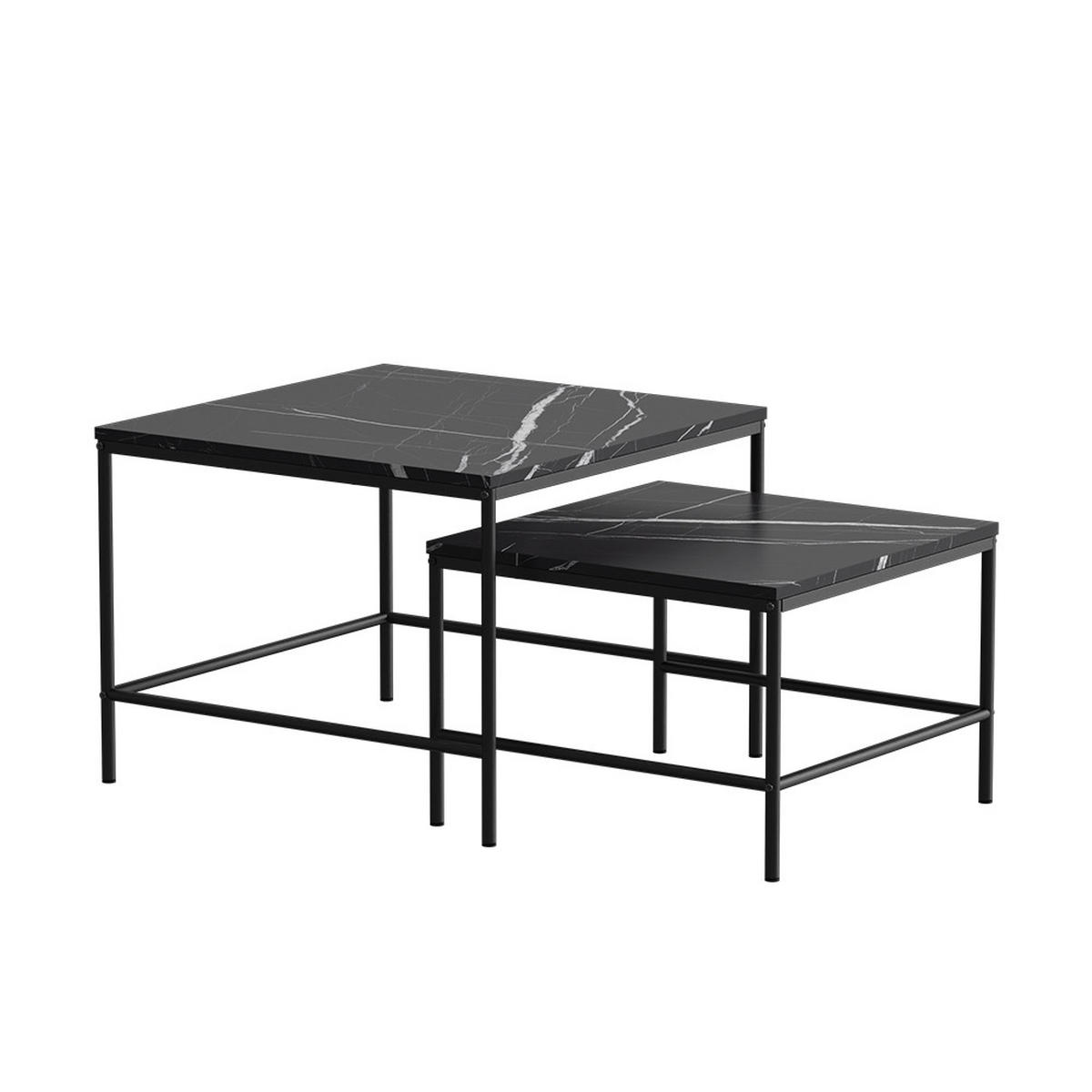 COUCHTISCH-SET Ramio Schwarzer Marmor 60 x 60 cm 2 Teile - Schwarz Hochglanz/Schwarz, Holzwerkstoff (60/60/45cm) - Vicco