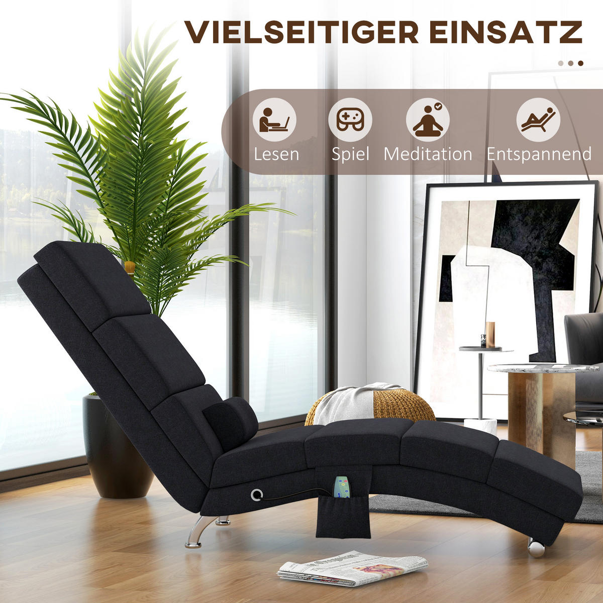 RELAXLIEGE mit 5 Massagemodi, Heizfunktion, Schwarz - Schwarz, Textil (168/84/56cm) - HOMCOM