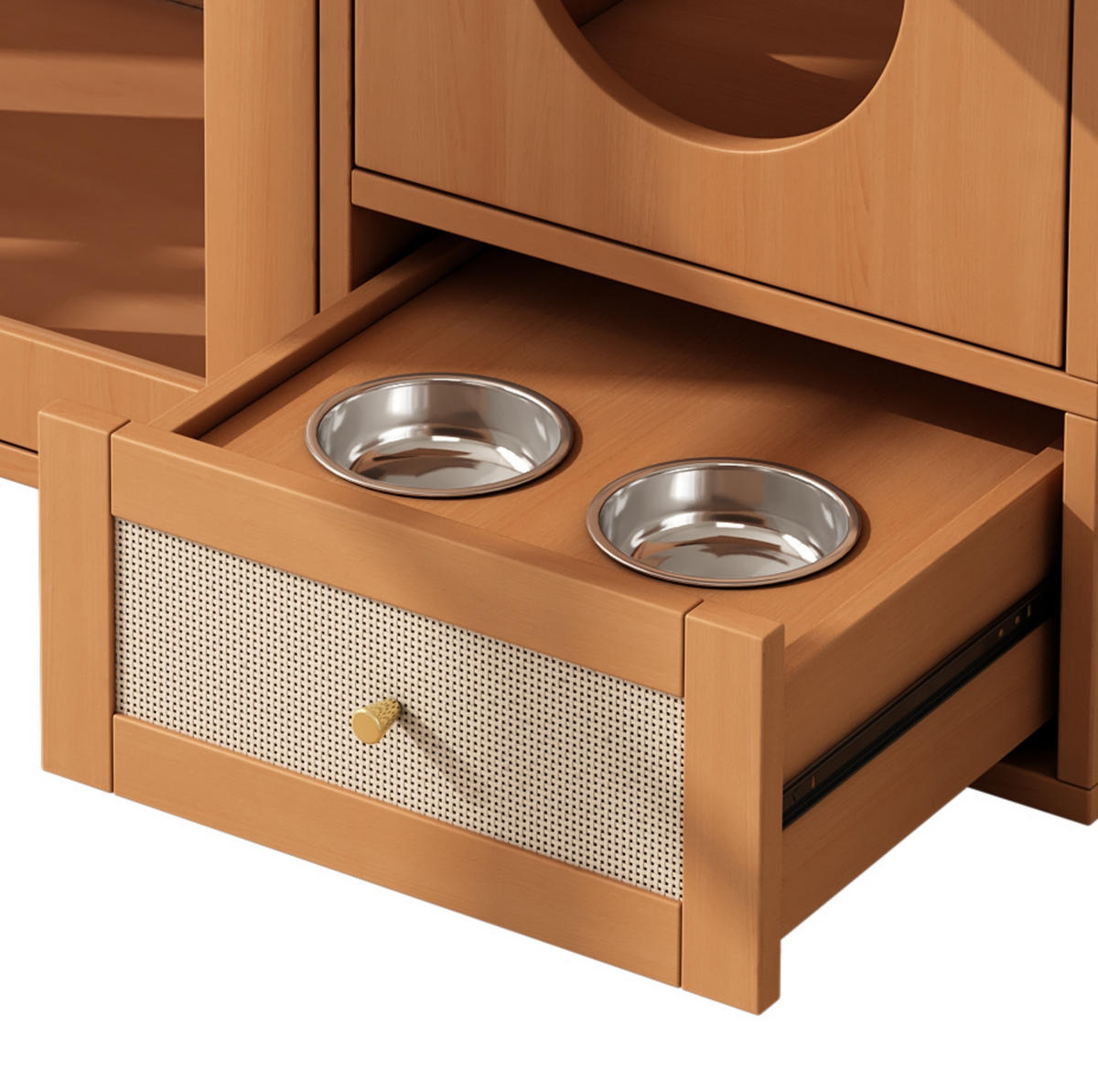 SIDEBOARD 120/45/76 cm, 5-in-1 Katzenmöbel mit verstecktem Katzenklo, Futternapf-Schublade und Nussbaumoptik, Walnuss - Walnussfarben, Holzwerkstoff (120/83/45cm) - Redom