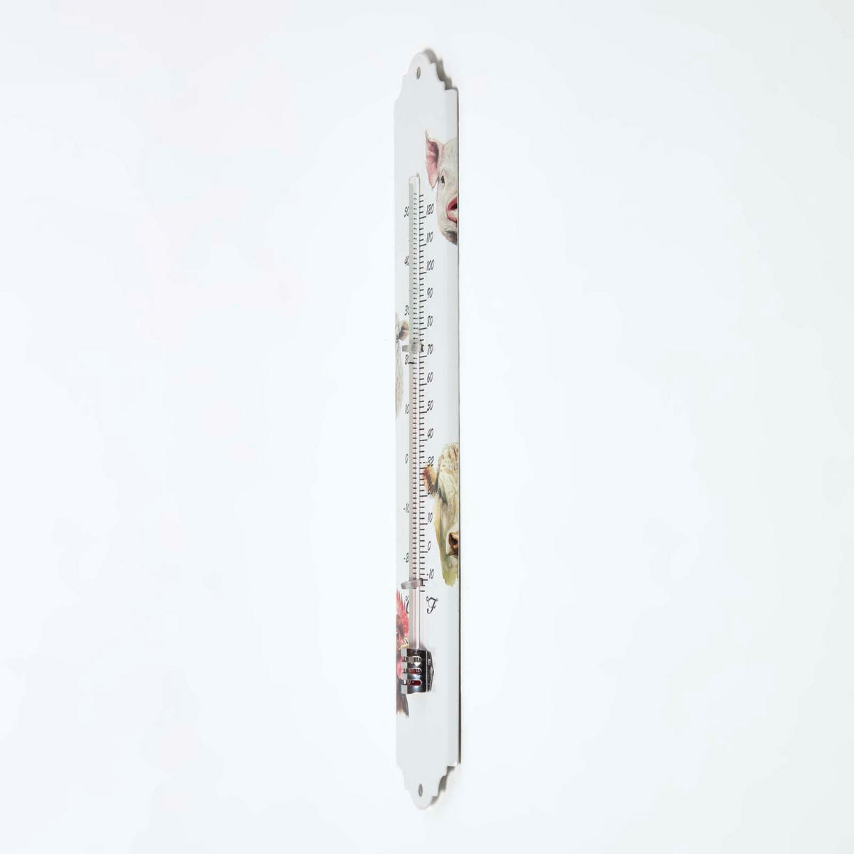 Innen- & Außenthermometer weiß mit Bauernhof-Tieren - Multicolor/Braun, Metall (6.3/29.5/29.5cm) - Homescapes