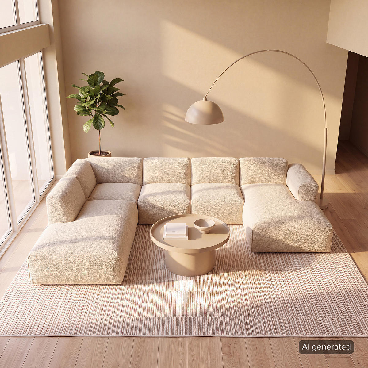 WOHNLANDSCHAFT mit Longchair - Beige/Schwarz, Kunststoff/Textil (325/71/235cm) - home24