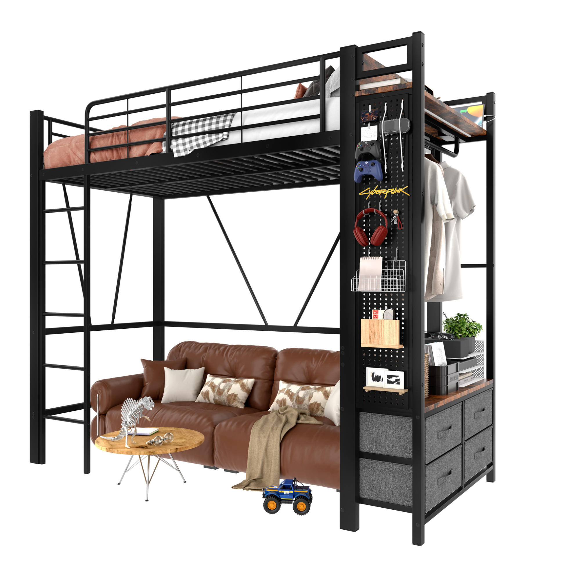 HOCHBETT 90/200 cm Schwarz mit Trockenstab und Einlegeböden aus Eisenrahmen - Schwarz, Metall (90/200cm) - OKWISH