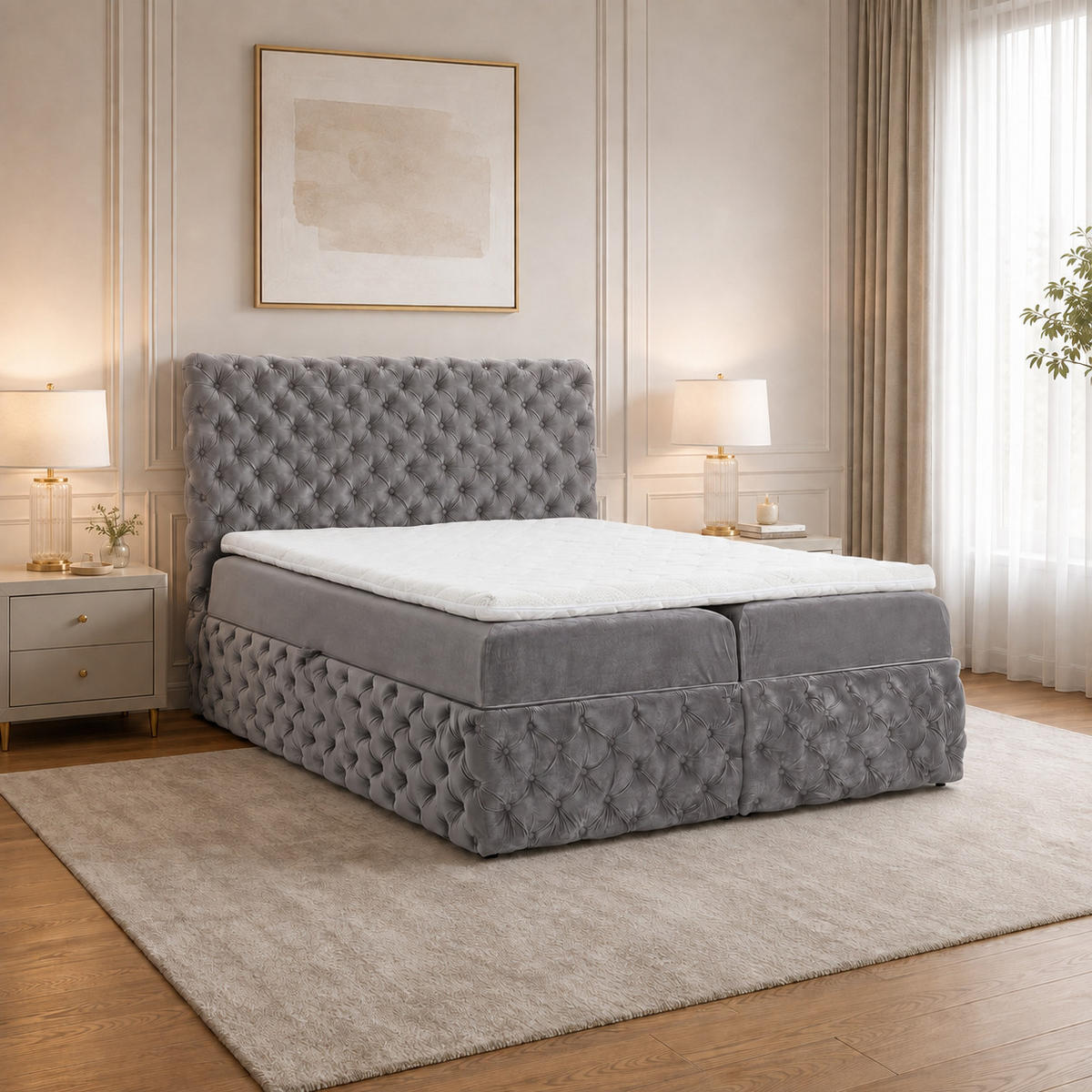 BOXBETT mit zwei Stauraum 120x200 cm in Grau - Grau, Textil (120/200cm) - Home Collective