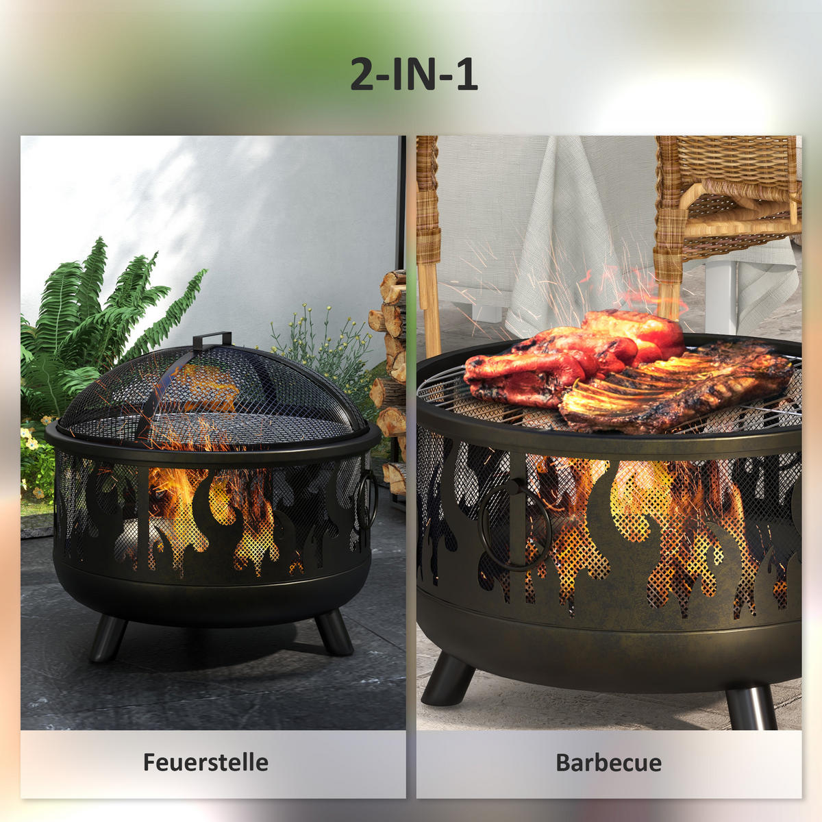 FEUERSCHALE, Metall, Schwarz - Schwarz, Metall (61/55/61cm) - Outsunny