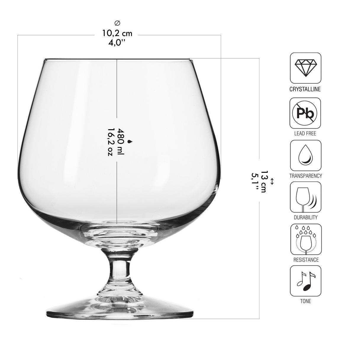 COGNACGLÄSER, 6er-Set, 480 ml - Transparent, Glas - Krosno Glass