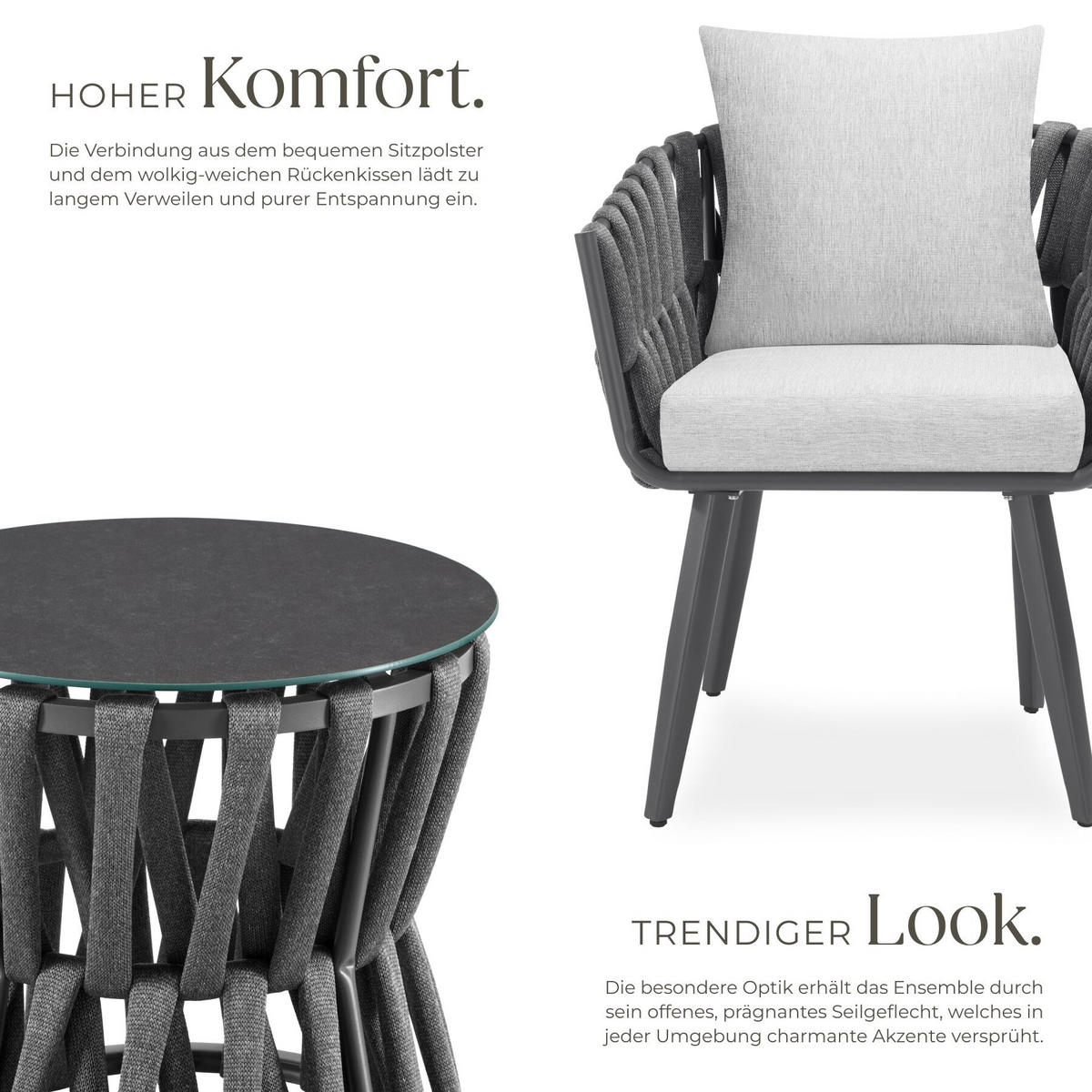 ALUMINIUM GARTENLOUNGE-SET Lugano, höhenverstellbare Kunststofffüße, Sicherheitsglasplatte, anthrazit/grau - Anthrazit/Grau, Kunststoff/Metall - tectake