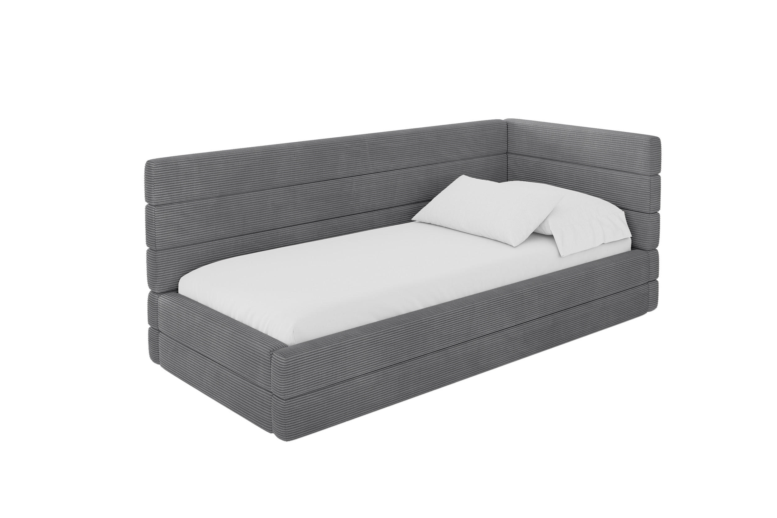 EINZELLBETT Jugendbett mit Bettkasten, Links - BEMY 100x200 Dunkelgrau - Graphitfarben, Holzwerkstoff/Textil (100/200cm) - ALTDECOR
