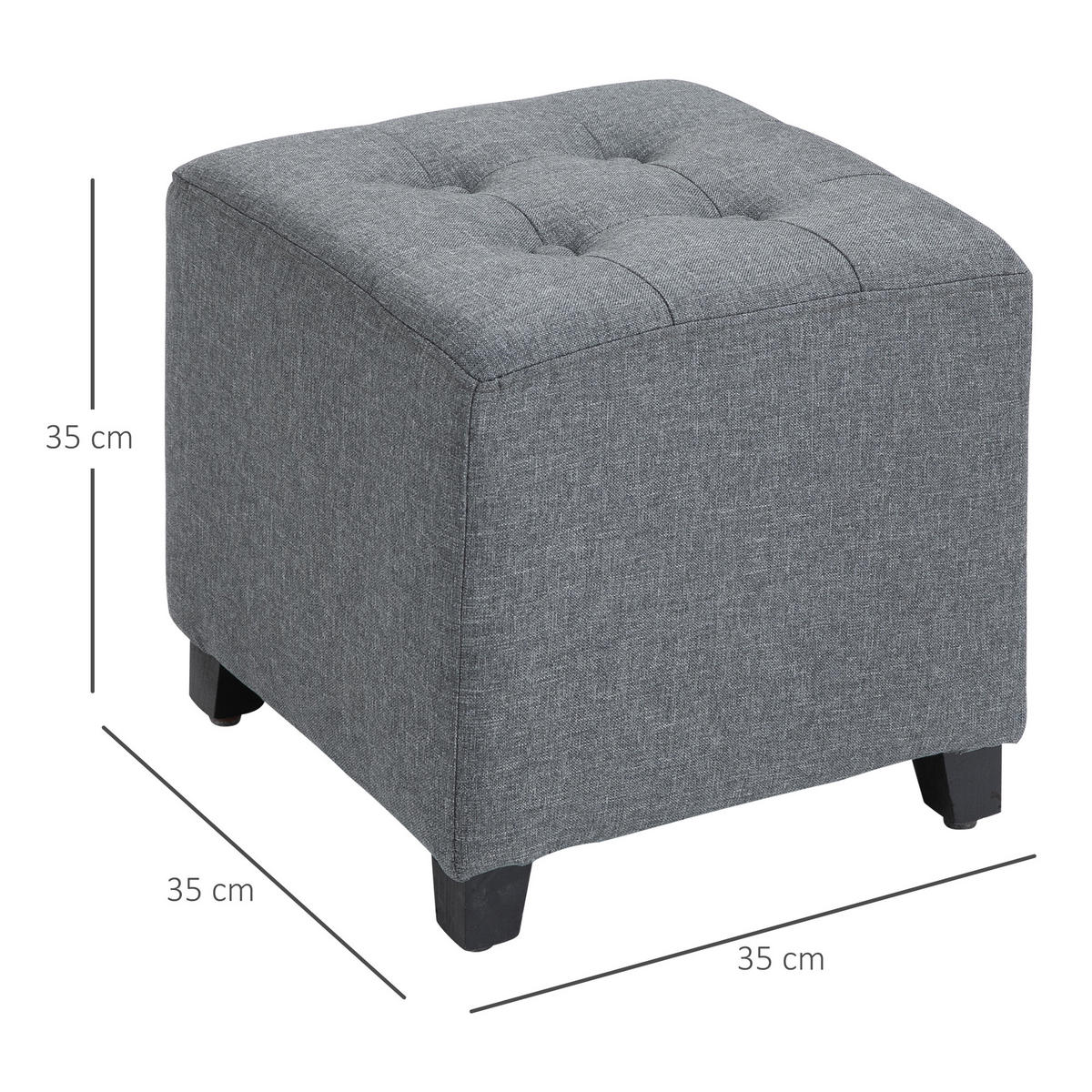 FUSSHOCKER, Quadratischer Sitzhocker, Ottomane mit Leinenoptik, Holzbeine Grau - Grau, Kunststoff (35/35/35cm) - HOMCOM