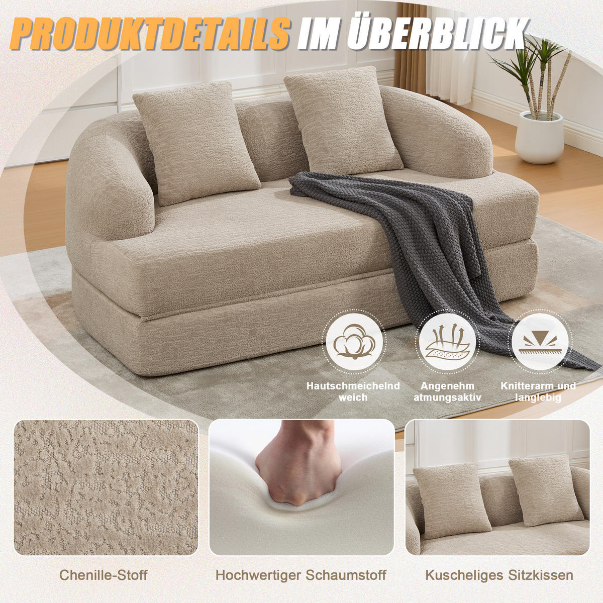 PAT TAPIȚAT, design prințesă, 90x200cm cu iluminare LED - bej, material textil (157/65/84cm) - Urban Meuble
