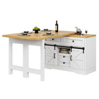 KÜCHENINSEL-ESSTISCH Weiß 120–197×40×72 cm mit 360° Drehtisch und Scheunentor-Schiebetür aus Holzwerkstoff - Weiß, Holzwerkstoff (120/72/40cm) - Luhomfu