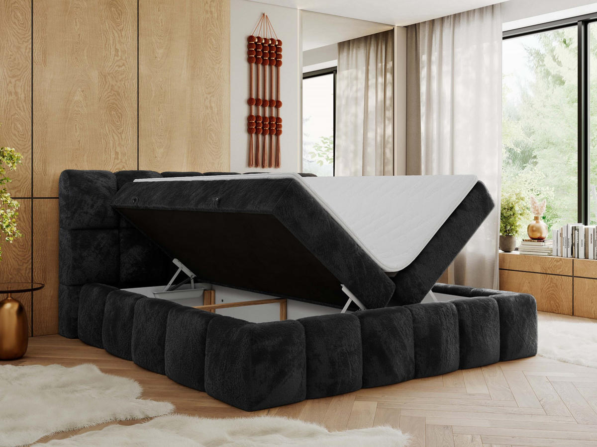 BOXBETT NIRA 160/200 - Dunkelgrau Plüsch - H4 - Dunkelgrau, Holz/Textil (160/200cm) - MKS