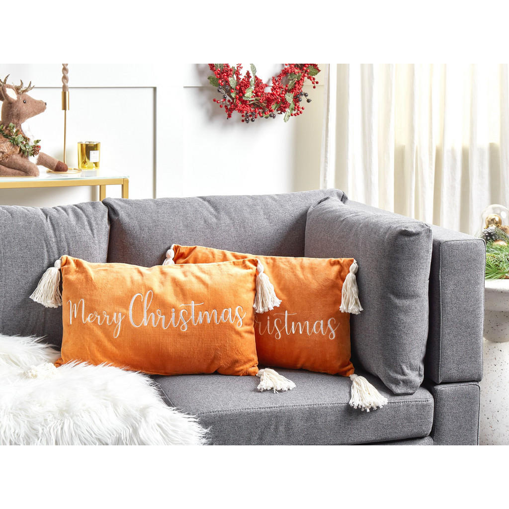 Thumbnail - Beliani Dekokissen, Orange, Weiß, Textil, Rechteckig, 50x30 cm, Wohntextilien, Kissen, Dekokissen