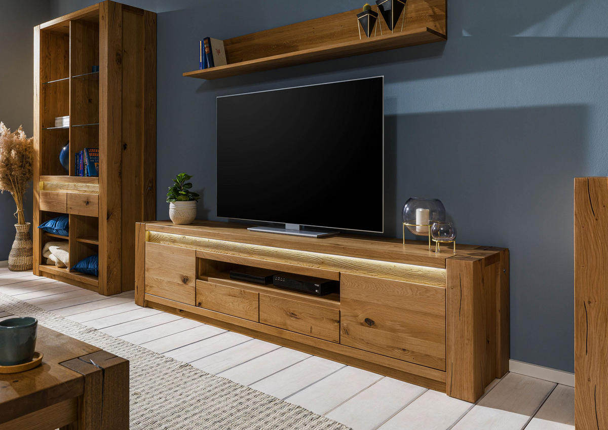 TV-BOARD Wildeiche 223x40x53 braun geölt KENT #332 - Braun, Holz (223/53/40cm) - Massivmoebel24