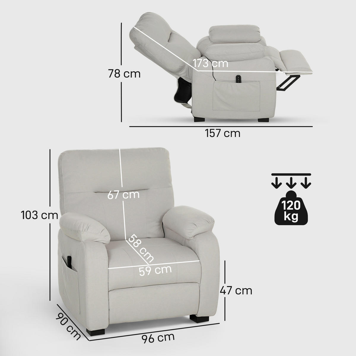 RELAXSESSEL DE-15436 elektrisch neigbar mit USB und Fußstütze Creme - Creme, Metall (90/103/96cm) - ComfortXL