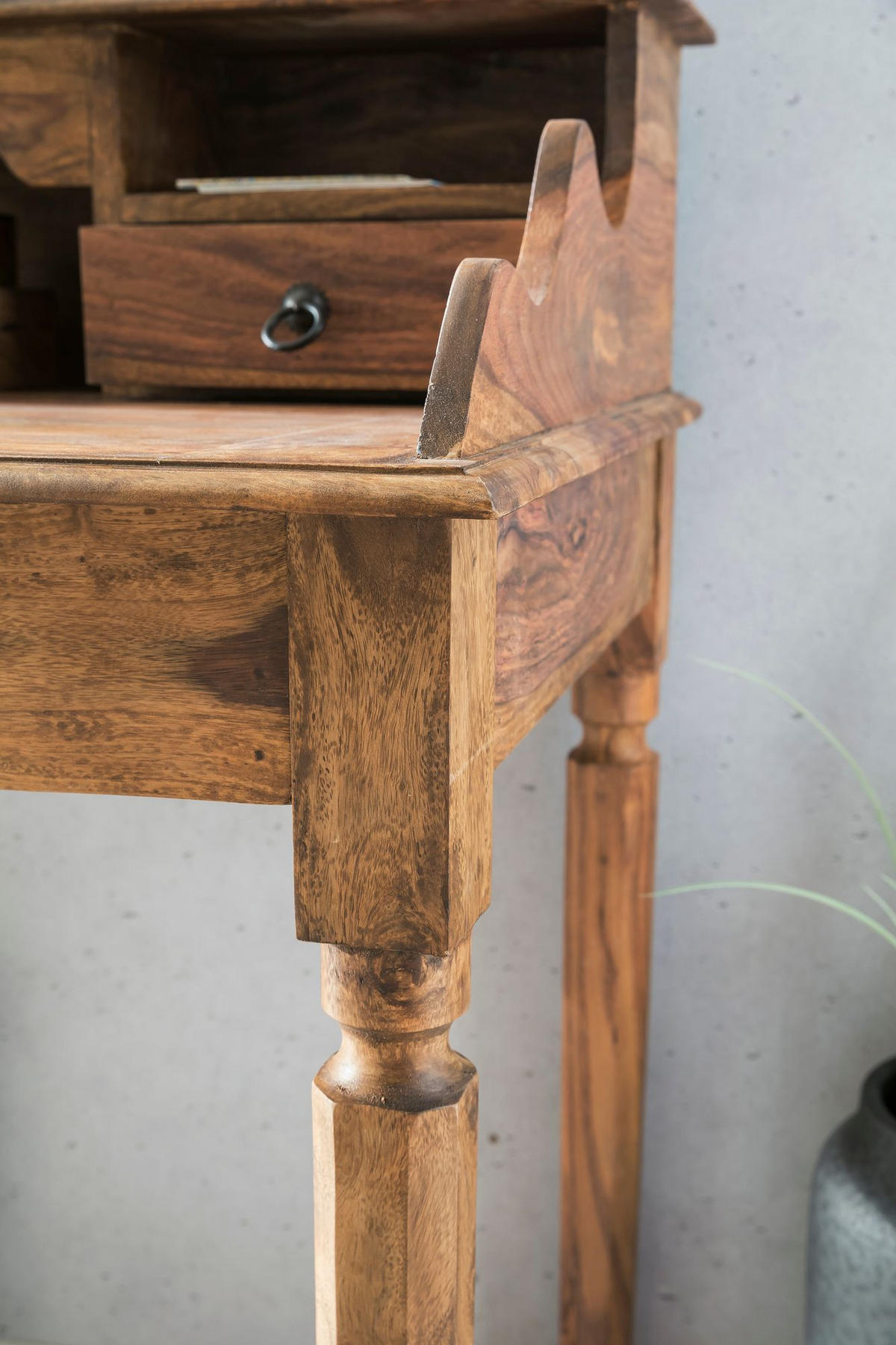 SCHREIBTISCH – Massivholz, 115 cm, Landhausstil, 3 Schubladen, Vintage-Optik - Braun, Holz (60/115/100cm) - KADIMA DESIGN