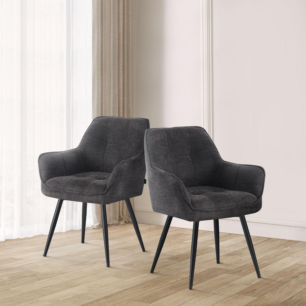 ESSZIMMERSTUHL THOMAS-LUNA 2er-Set 4-Fuss-Gestell - Schwarz, Textil (61/82/62cm) - DUBI Möbel