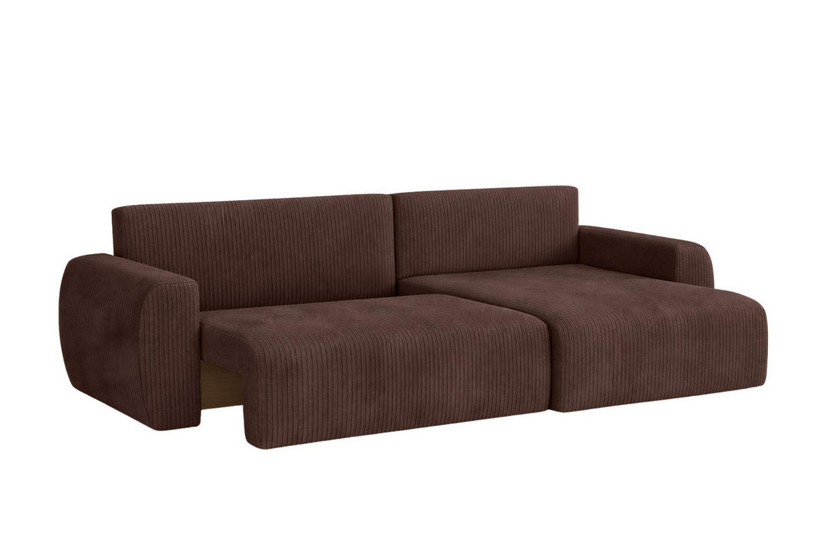 ECKSOFA Mit Schlaffunktion Ariel L, Cordstoff, Stoff Poso, Braun, Rechts - Braun, Holz (250/142cm) - Kaiser Möbel